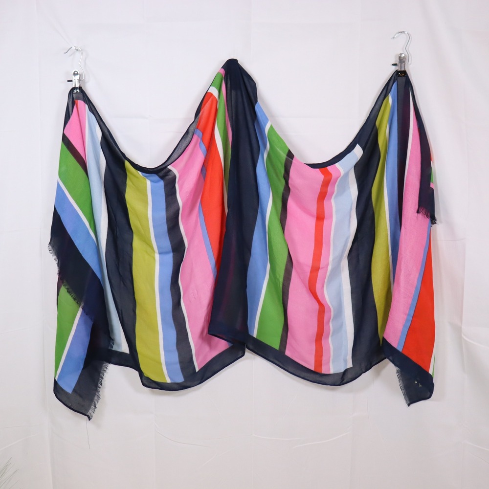 Kate Spade Scarf OS Multicolor Womens Striped Lightweight Wrap - Picture 2 of 3